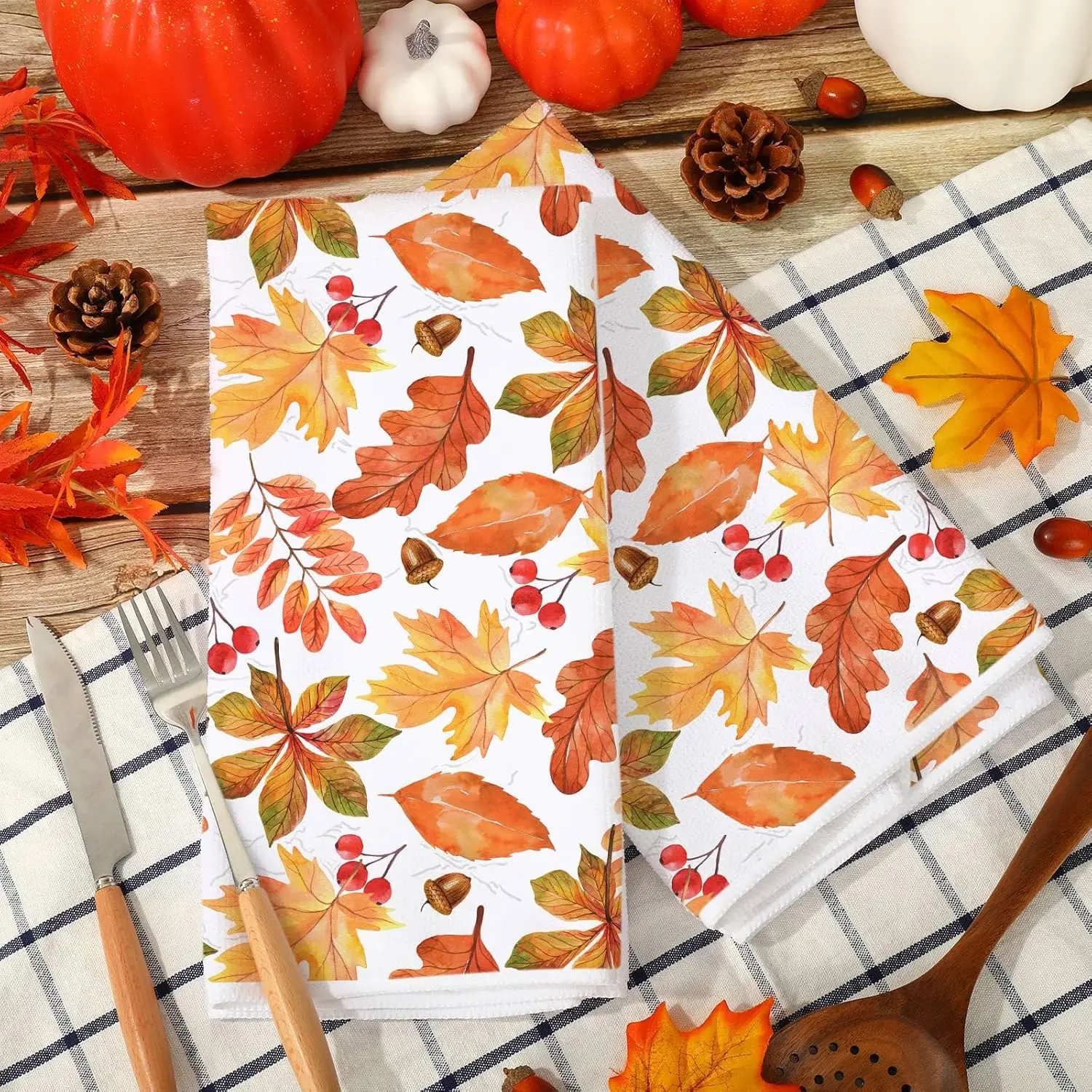 Fall Harvest Maple Leaves Kitchen Dish Towels Set Cleaning Supplies Absorbent Kitchen Dish Tea Towels Kitchens Accessories