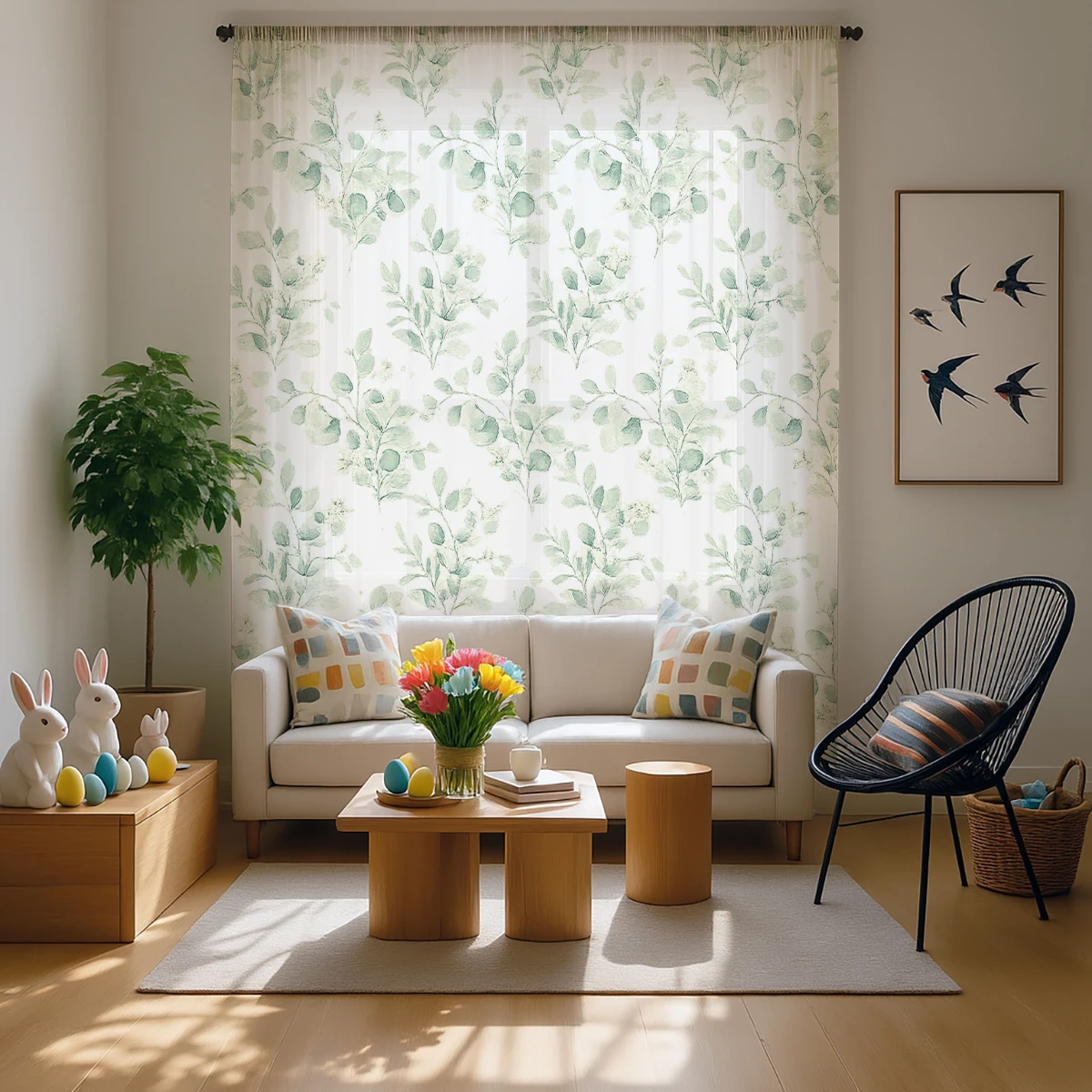 1 Piece Green Branch & Bud Sheer Curtain - Translucent, Light Reducing, Privacy, Rod Pocket, for Living/Bedroom/Kids Room/Party - view 4