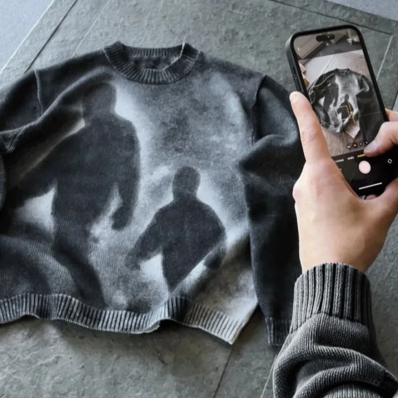 Populaire herfst winter straatontwerp humanoïde patroon print top casual outdoor lange mouwen ronde hals eenvoudige veelzijdige truien