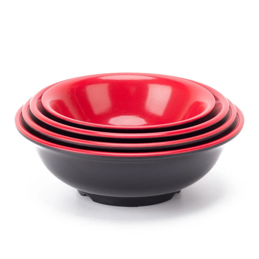 Black Red Double Color Series Roll Mouth Bowl Korean Rice Noodles Soup Bowl Dinning Room Table Imitation Porcelain Tableware