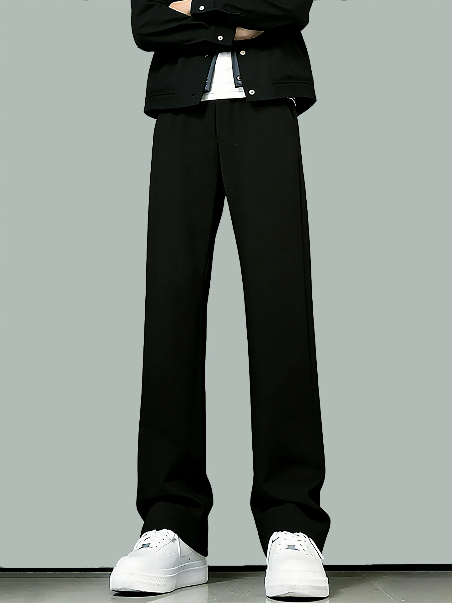 

Bla Fce Lined Straight Leg Men's Casual Pants Winter Long Trousers Slimming Leg Lengthening Micro Flared Suit Pants