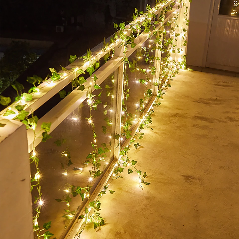 2M 5M 10M Green Leaf String Lights Artificial Vine Fairy Lights Battery Powered Christmas Garland for Weeding Home Party Decor