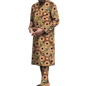 Herren Nigerian Polyester Print Set Sleeve Sleeve + traditionelle afrikanische Hosen Herren Hochzeits-/Bräutigam -Partyanzug 8 Hauptverkäufe Nigeria Shirt - №1