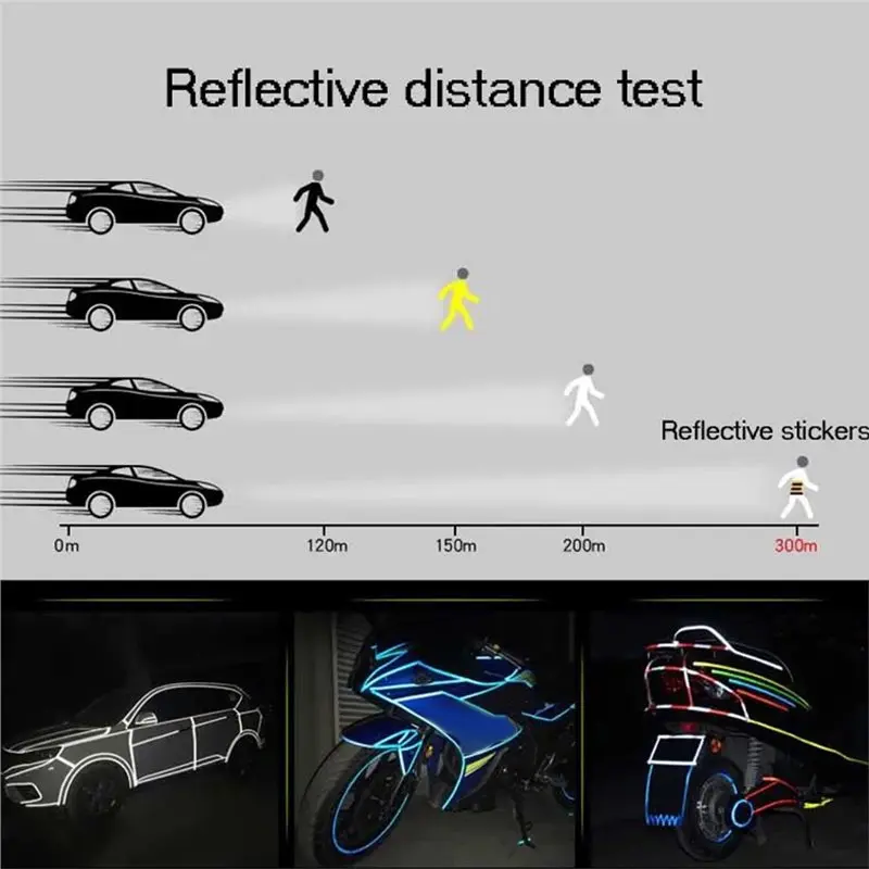 Night Safety Sticker 8 Meter Reflective Car Reflectors Warning Tape For Bicycle Motorcycle White