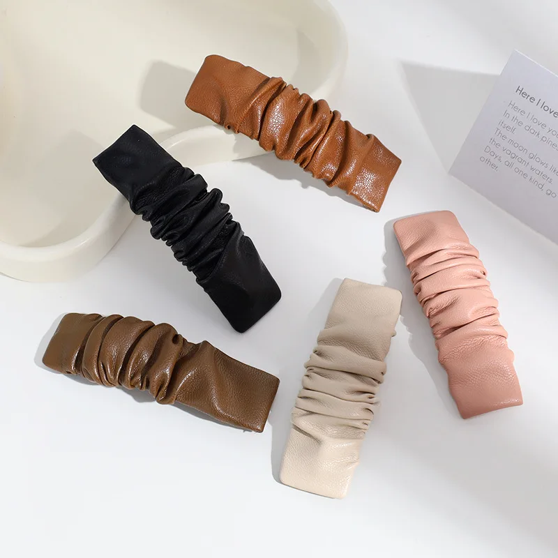 Korean New Leather Fold Solid Color Hair Clips Simple Elegant Hair Clips for Girls Headwear Women Hair Accessories