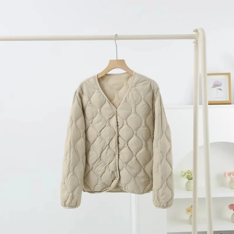 Manteau d'hiver pour femme, col en V, léger, chaud, en duvet de canard blanc, parka courte, simple boutonnage, grande taille, vêtements d'extérieur