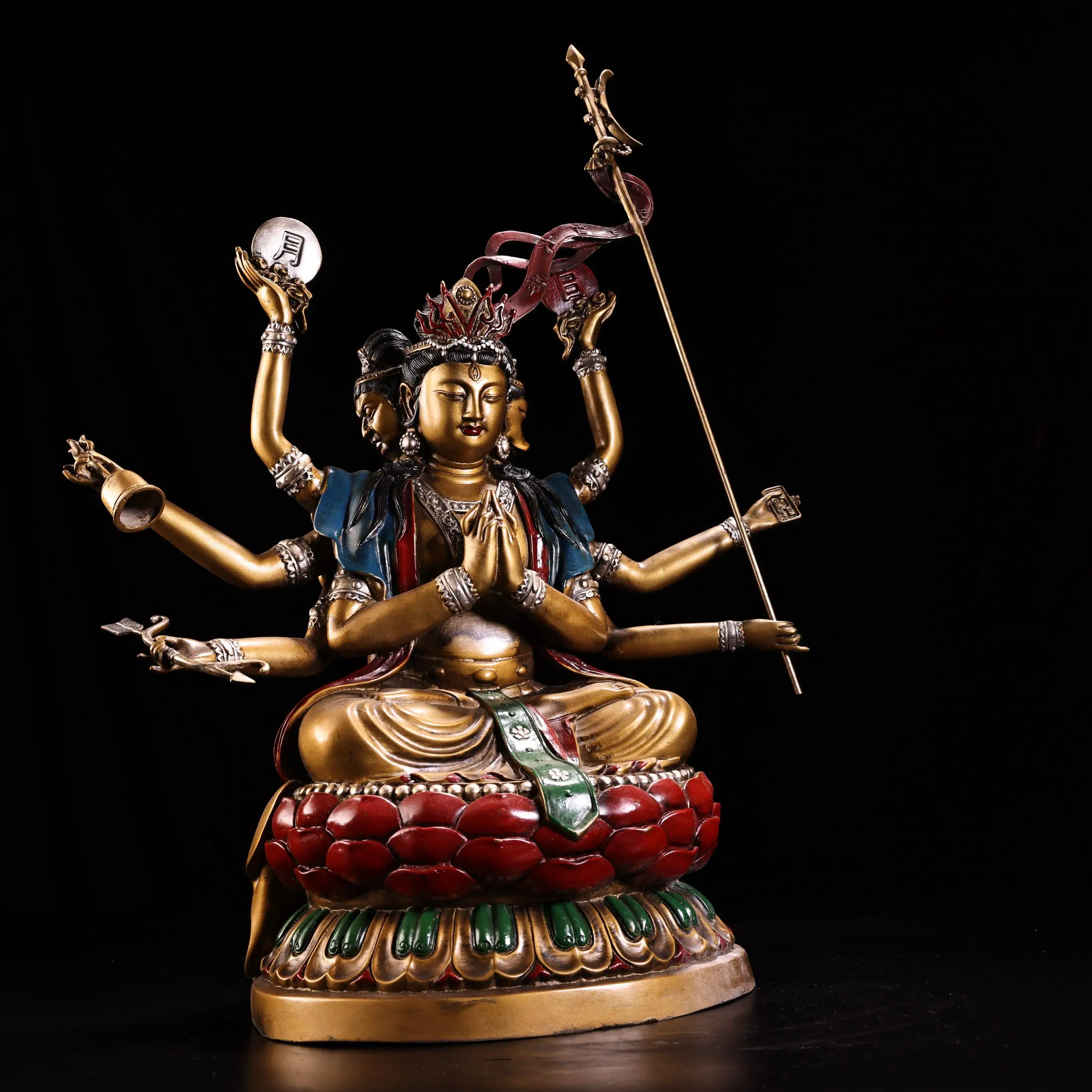 Antique Bronze Painted Doumu Yuanjun Goddess Statue Serene Face Fine Craft Heavy Patina Unique Decor