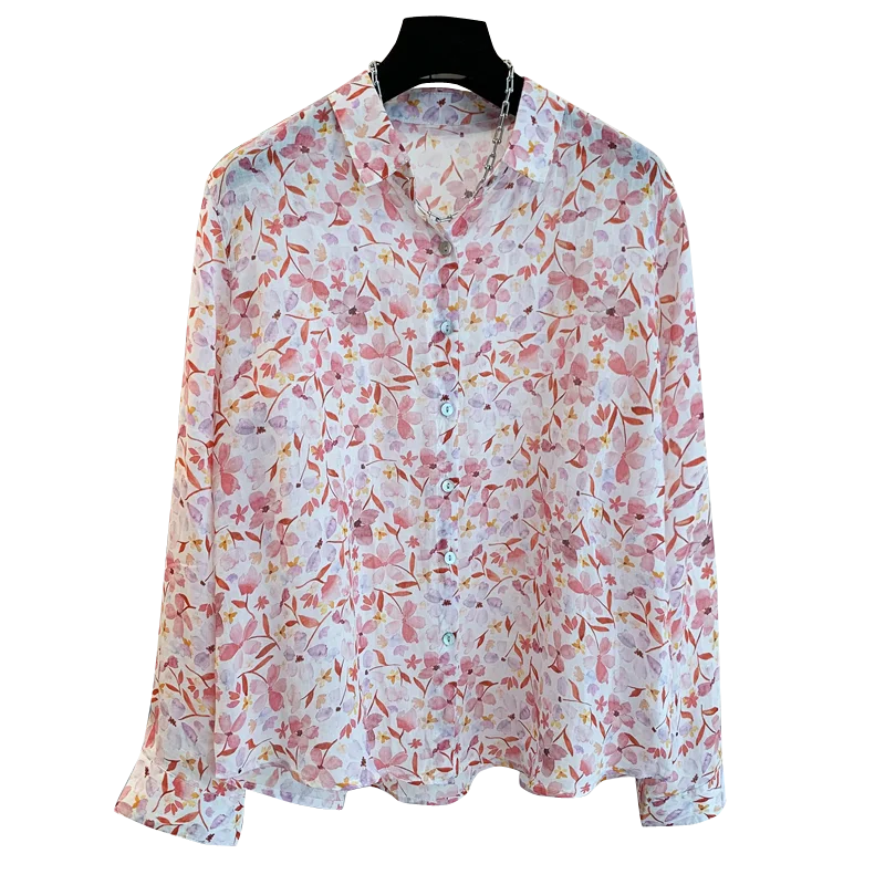 Retro di grandi dimensioni lungo Sve irt da donna casual stampato artistico vestibilità ampia primavera autunno top colletto fem regolare...