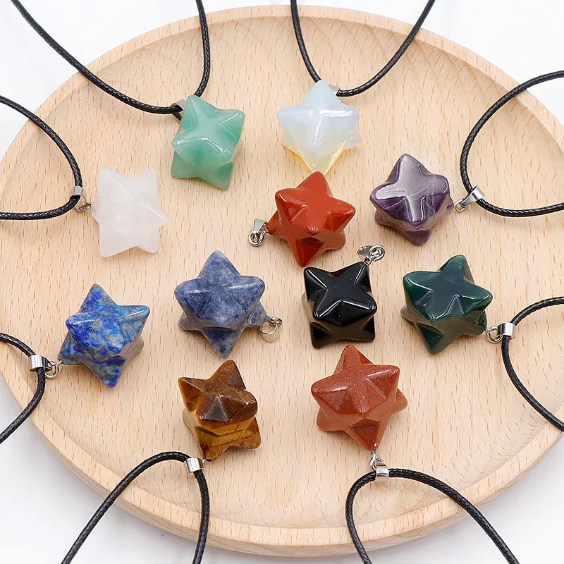 Natural Stone Merkaba Star Gemstone Charm Healing Crystal Pendant Amulet for Meditation Divination Balance