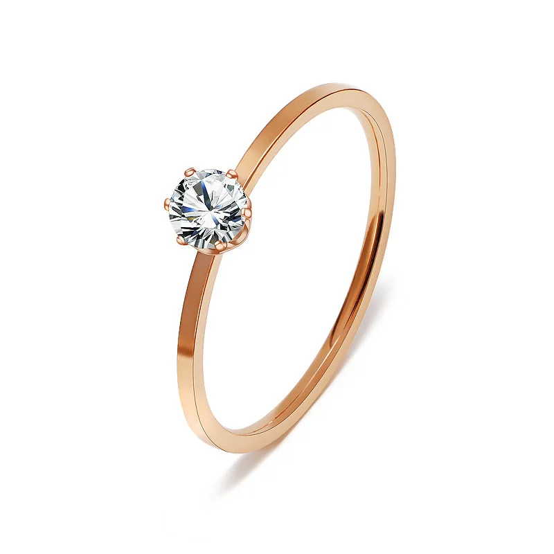 2022 New Titanuim Steel Rose Gold Color Ring CZ Crystal Ring For Women Couple Finger Rings Wedding Size 3-10 KK005-2