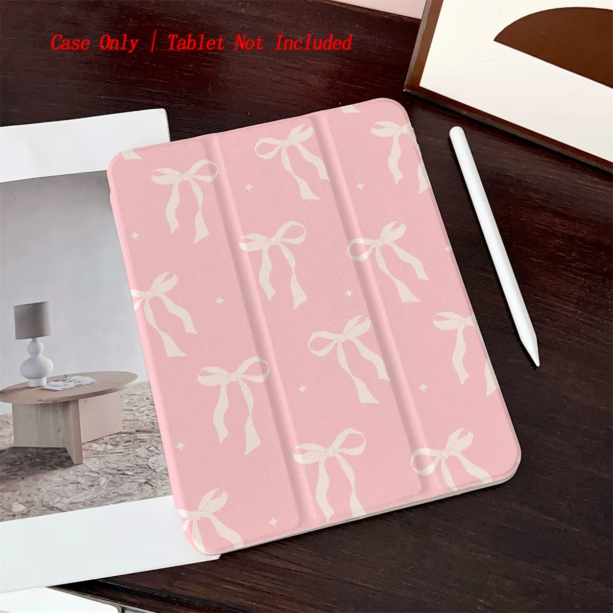 

Stylish White Bow & Pink Background iPad Cover For Apple iPad 9th/10th Gen Air 5 Pro 12.9 Mini 6 Shockproof Case