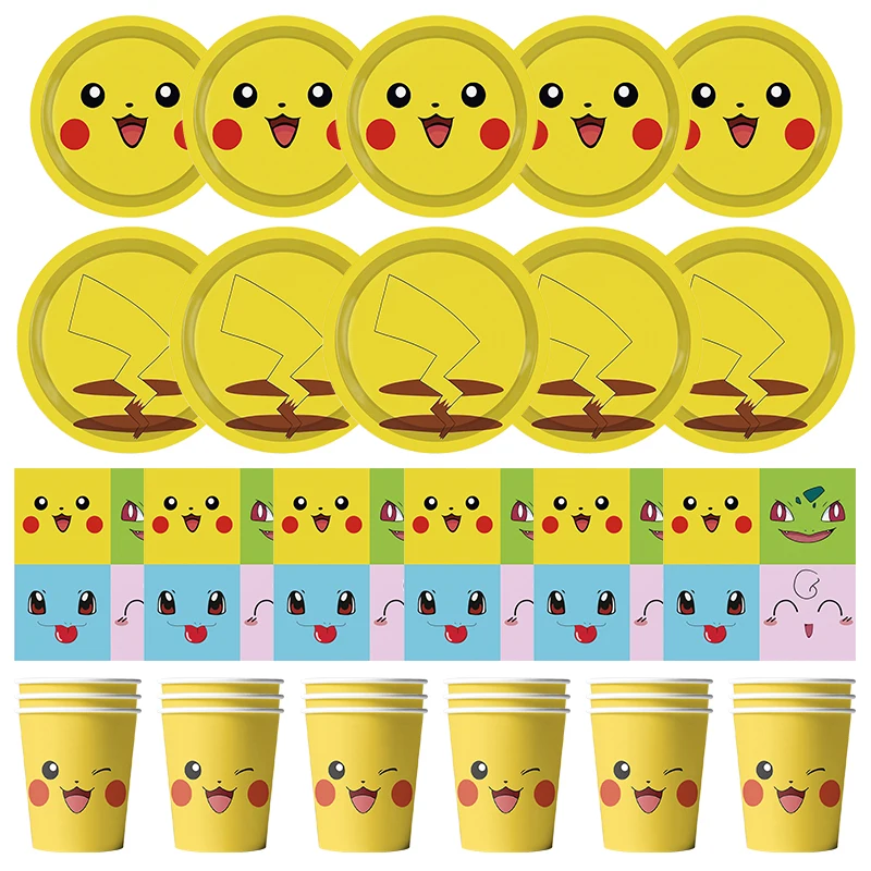 New Pokemon Birthday Party Decorations Kits Pikachu Theme Paper Plates Napkins Cups Balloons Baby Shower for Kids Event Supplies