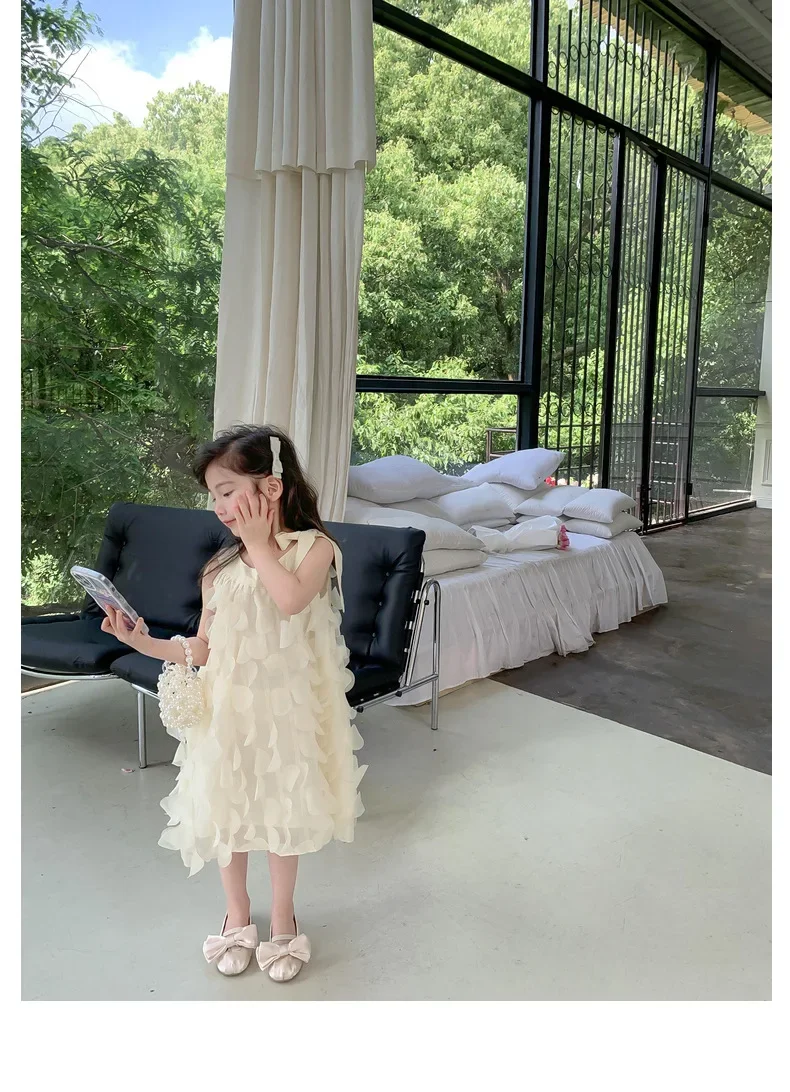 Girls Halterneck Vest Dress 2024 Spring Summer New Korean Version Celebrity Style Princess Skirt for Wedding Knee-Length 90-140