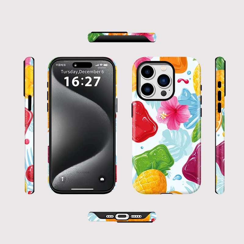 เคสโทรศัพท์แบบแม่เหล็กสำหรับ iPhone 17 Air 13 14 15 16 Pro Max 16 Plus 12 11  วัสดุซิลิโคนนิ่มลายดอกไม้และผลไม้