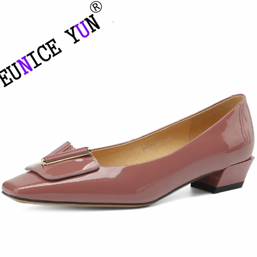 

【EUNICE YUN】New 2024 Fashion Metal Decoration Genuine Leather Pumps Women Shoes Square Toe Dress Party High Heels Spring Lady