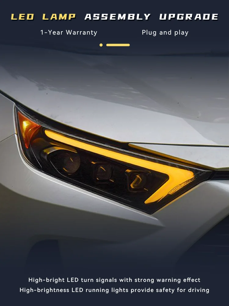 أضواء السيارة لتويوتا RAV4 2020 2021 2022 2023 كامل LED مجموعة مصابيح أمامية ترقية ثنائية البؤرة 3 عدسة DRL زينون اكسسوارات