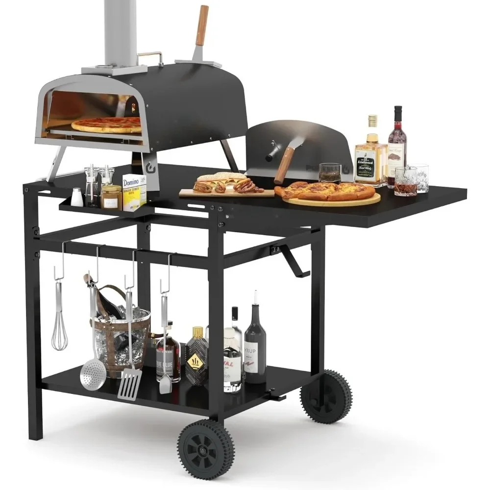 Mesa para parrilla al aire libre de 44 "X 26", soporte móvil para horno de Pizza, carrito plegable de doble estante, Compatible con Ooni Ninja de 12/16 pulgadas