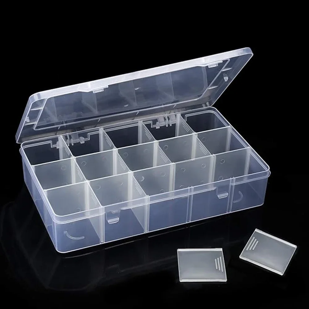 Caja organizadora de plástico de 15 rejillas con divisores, contenedor para cintas Washi, joyería, artesanato, aparejos de pes