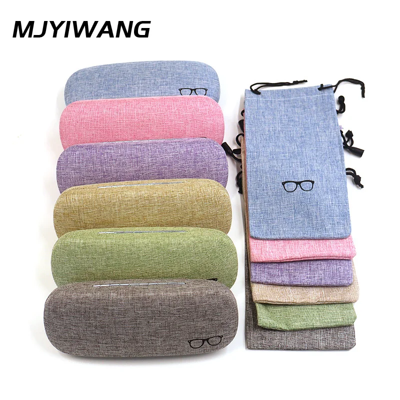 Mjyiwang Linen Hard Glasses Case Drawstring Eyeglasses Pouch Portable Sunglasses Storage Bag Multi Color Eyewear Protector