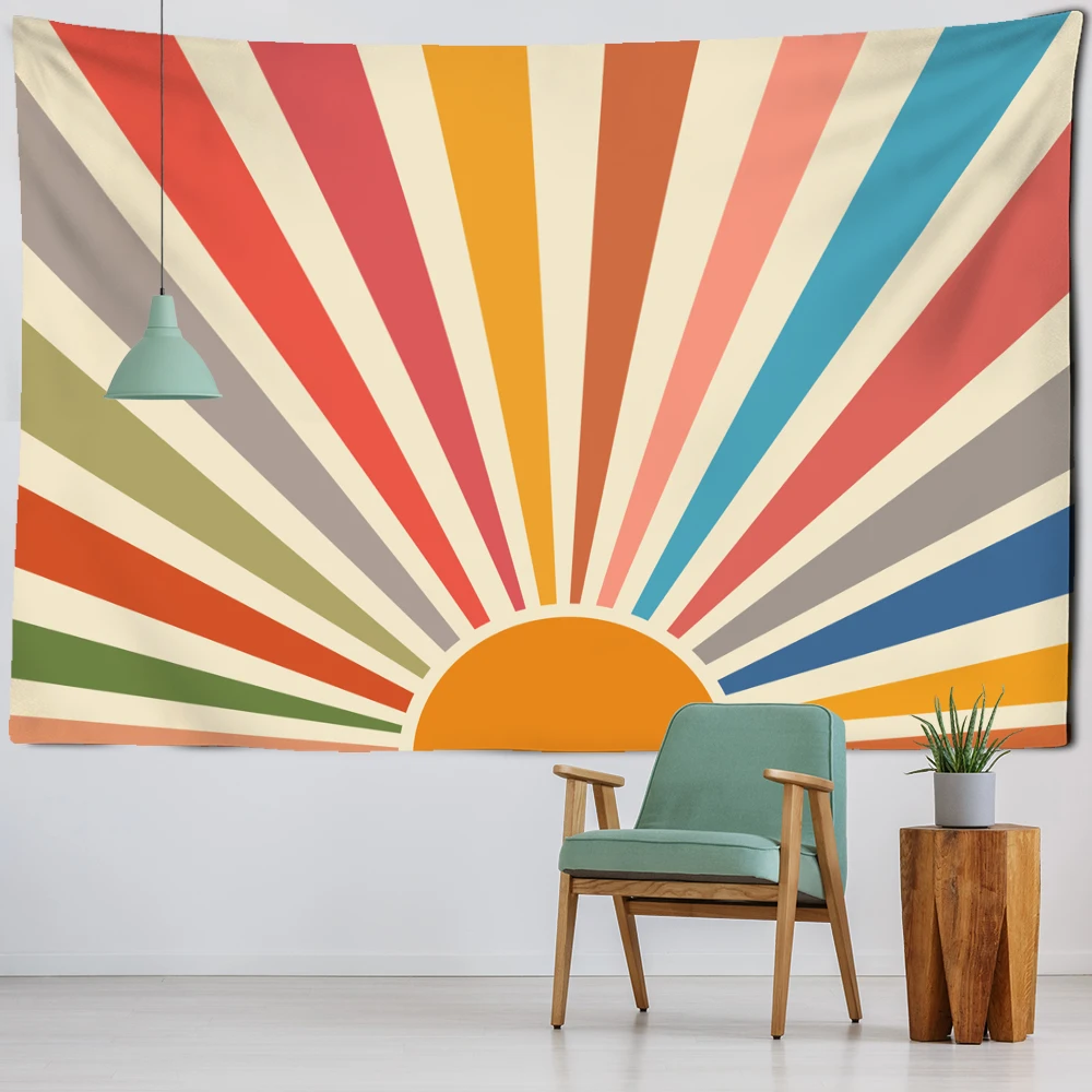 Sunrise Illustration Tapestry Wall Hanging Psychedelic Witchcraft Nature Landscape Aesthetics Room Home Art Decor