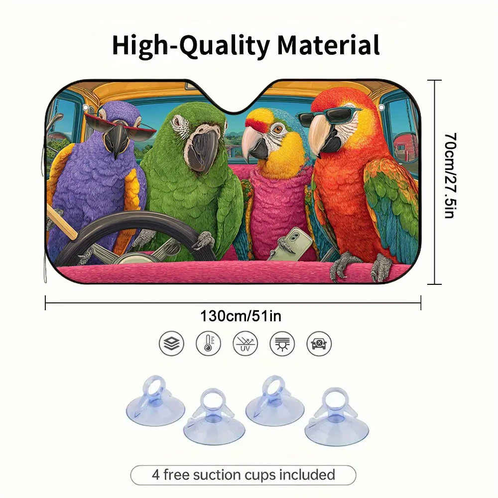 1pc Parrot Driving Car Sun Shade With Fashion Glasses - 2D Flat Printing, Fit For Various Vehicle Models, Provides Coolness And