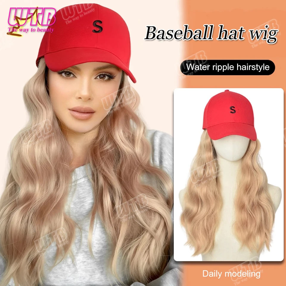 Hat Wig, Baseball Hats Wigs For Women, Synthetic Long curly Hair With Hat Cap Attached, Hat And Wig, Heat-resistant wig