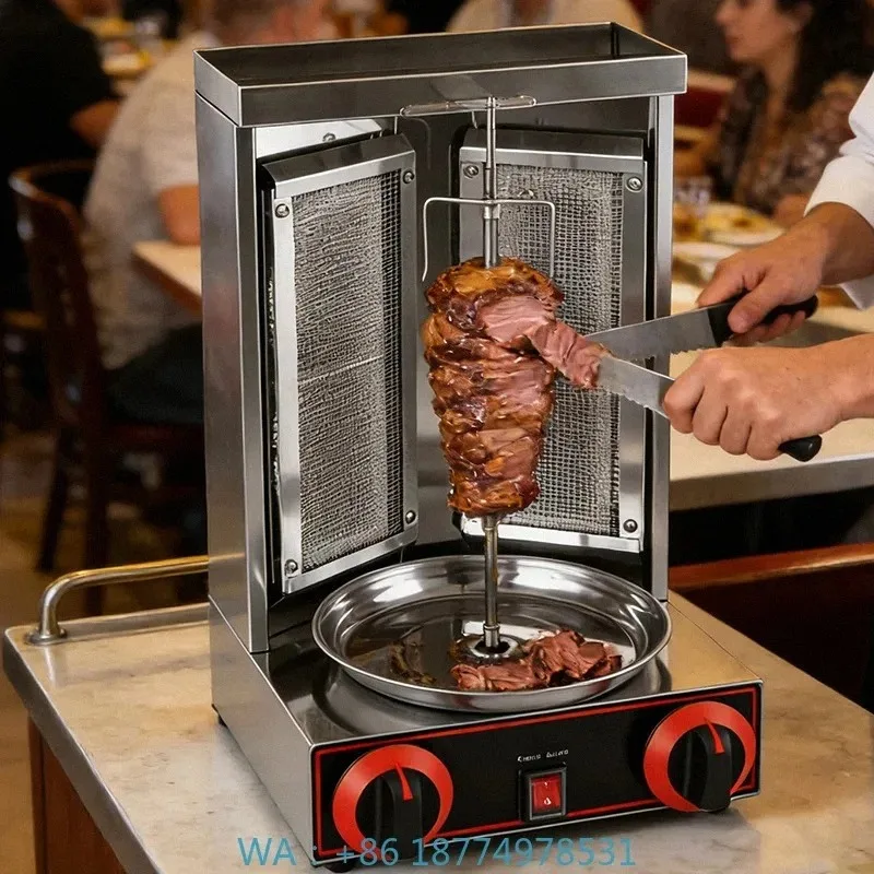 Professionally Made Compact Tabletop Gas Roasting Station, Rotatable Spit Stand for Shawarma Cooking