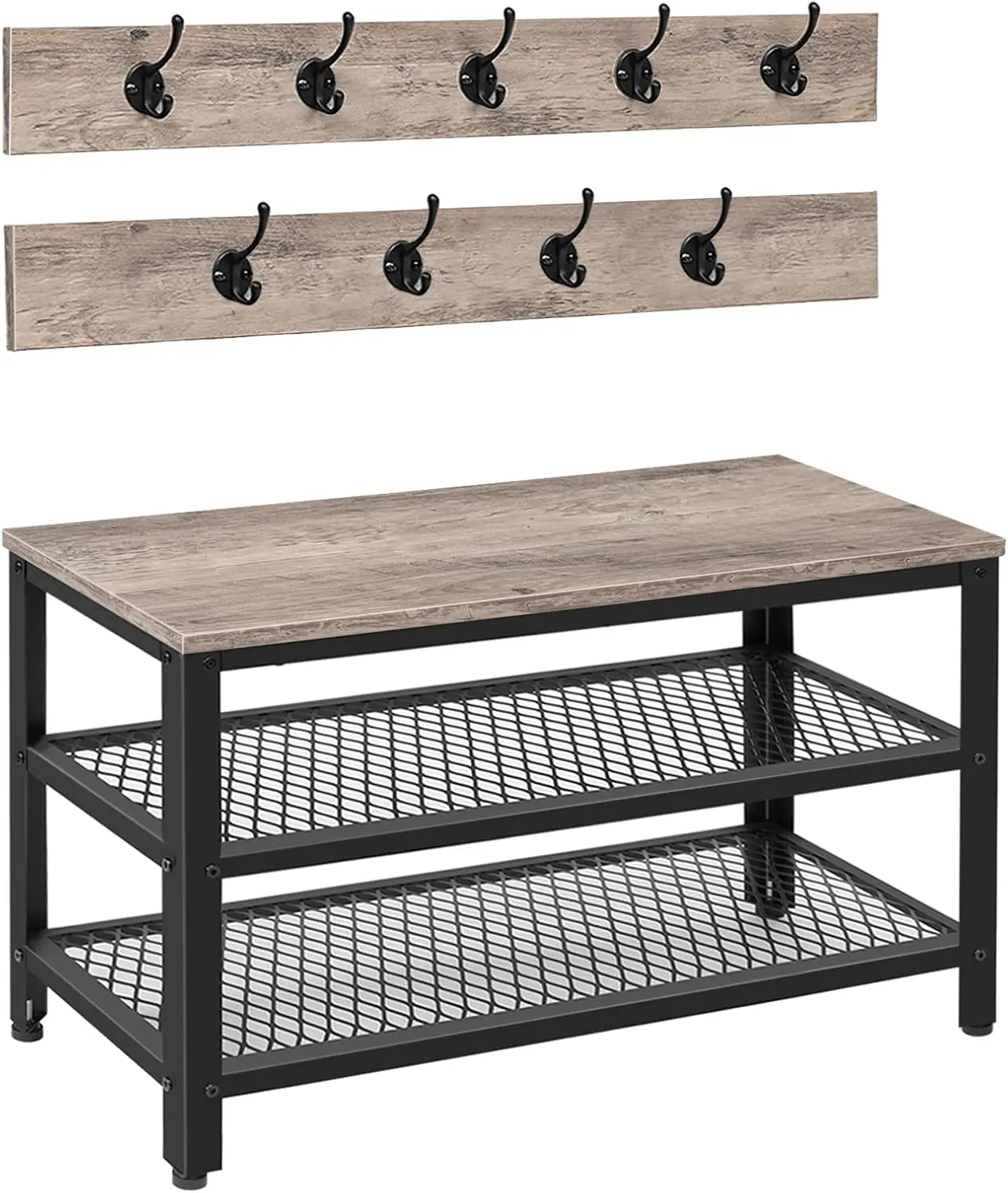 bro Hall Tree Entryway Storage Bench, Coat Rack Shoe Bench, Shoe Rack Organizer With Coat Hooks, 3-In-1 Design, Wooden