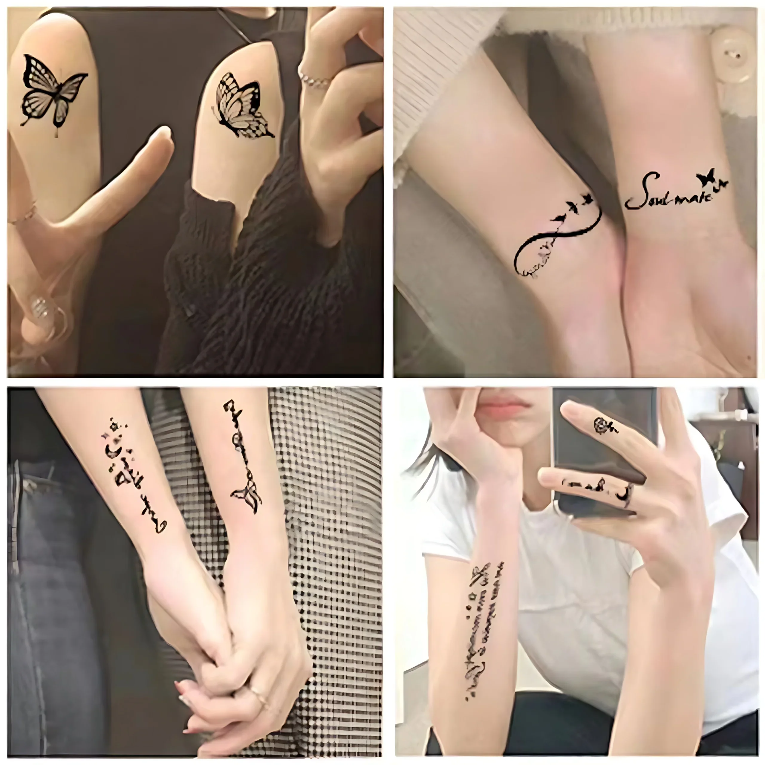 30pcs/lot Black Tattoo Fakes for Women Feather Quotes Flower Small Temporary Tattoos Ladies Girls Hands Finger Wrist Clavicle