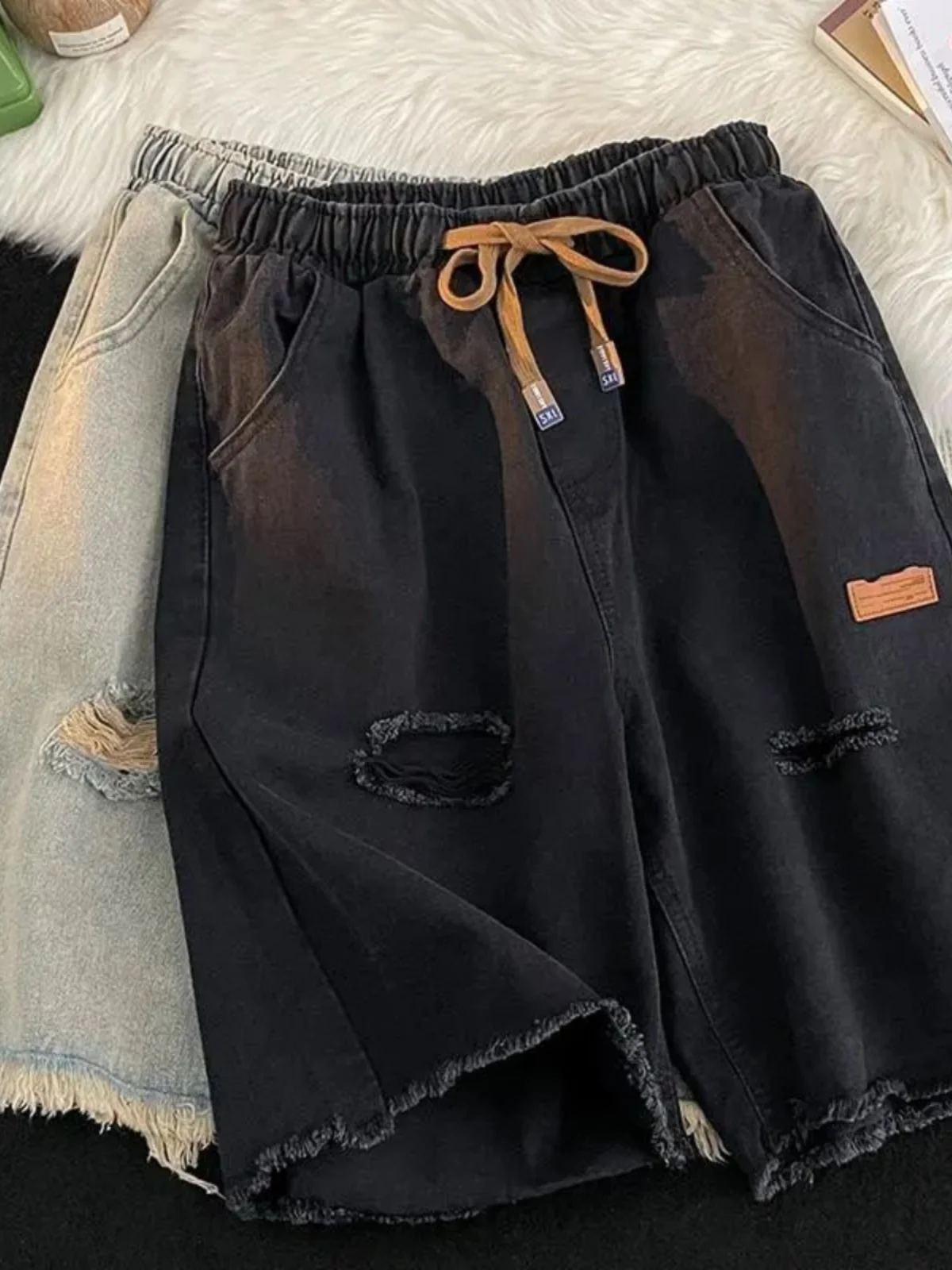 

Мужские повседневные джинсы большого размера, летние, свободного кроя, с эффектом охлаждения, длина до щиколотки, винтажный деним с эффектом потертости