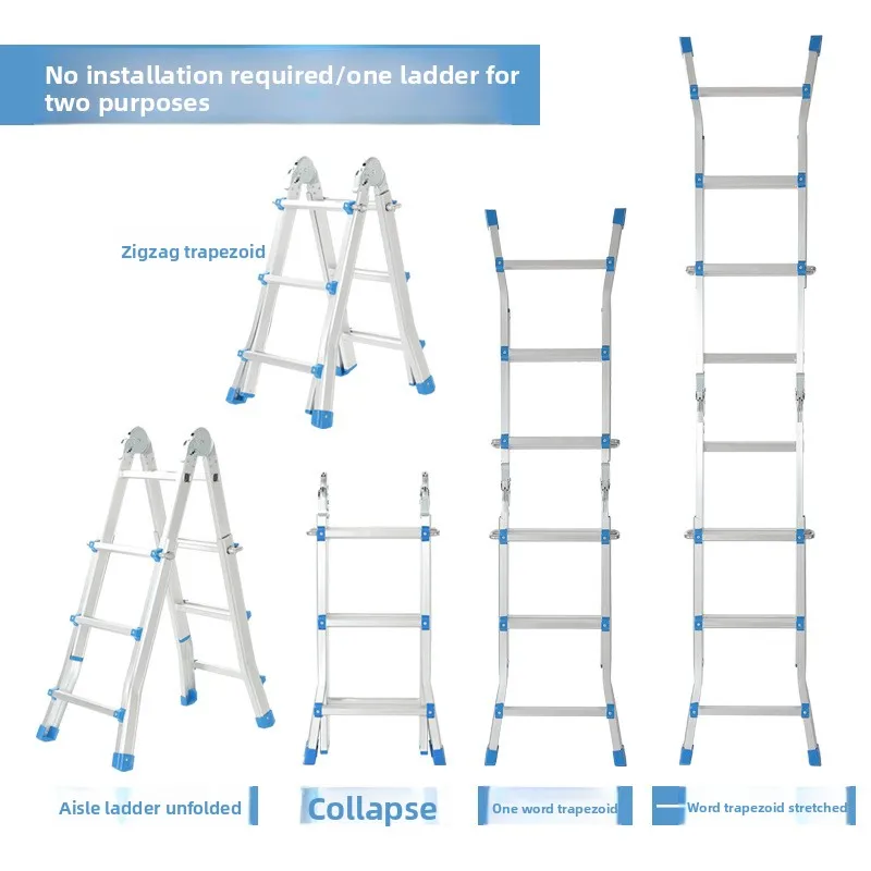 Export Factory Aluminum Alloy Folding Engineering Ladder Indoor Lifting A Frame Multifunctional US Europe Home Folding Ladder