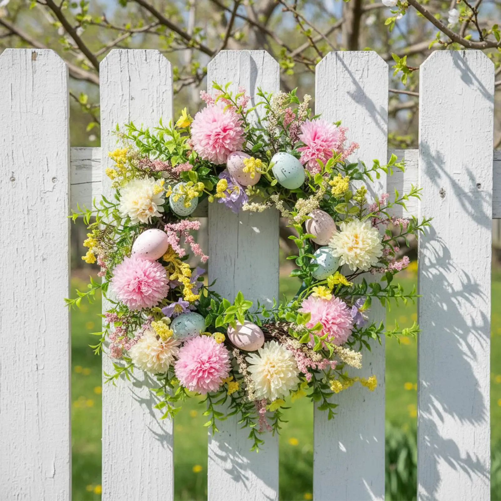 

Spring Door Wreath Colorful Eggs Daisies Garland Sign 15.75inch Artificial Summer Wreaths Front Door For Home Porch Window Wall