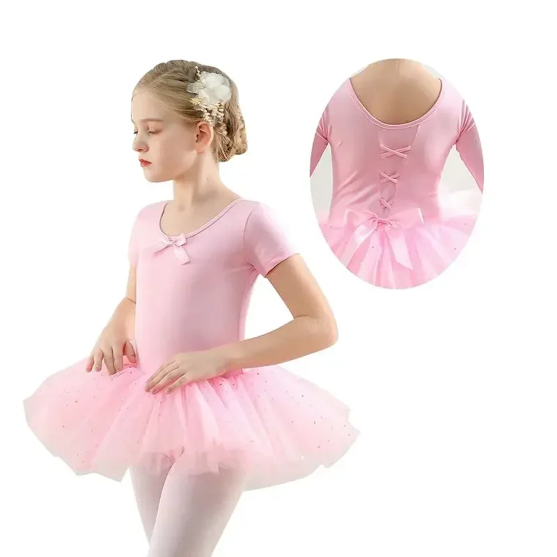 

Kids Girls Ballet Dress Glitter Sequins Dance Tutu Skirt Long/Short Sleeve Ballerina Stage Show Costume Bodysuit Chiffon Skirt