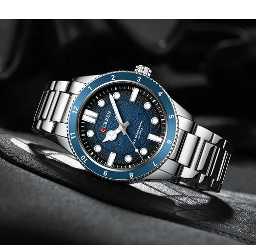 Imagen 2 del producto Reloj de cuarzo CURREN 8450 para hombre, reloj de negocios azul y verde con pantalla analógica, relojes de pulsera con correa de acero inoxidable para hombre
