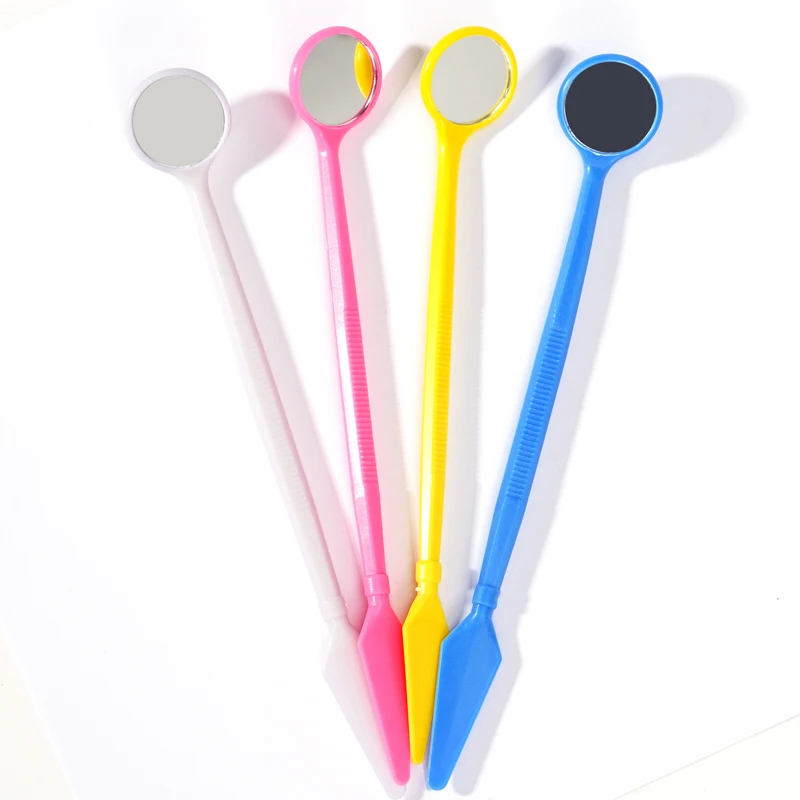 

50 шт. одноразовых стоматологических зеркал для осмотра полости рта, пластиковые зеркала с лопаткой-шпателем, цветные, для осмотра и отбеливания зубов