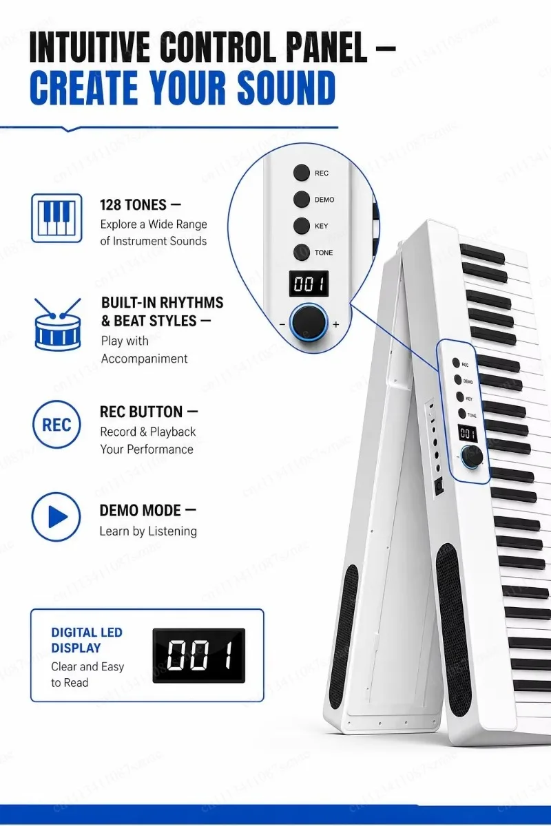 88 Key Foldable Digital Piano Portable Semi Weighted Keyboard Built-in Speakers USB MIDI for Home Practice Travel Performance