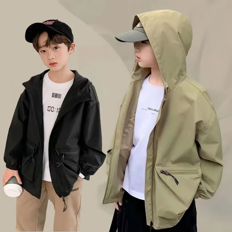 

New Boys Windbreak Jackets Spring Kids Zipper Warm Tracksuit Coats Autumn Children's Clothing Teen Hooded Outerwear 4-14 Years