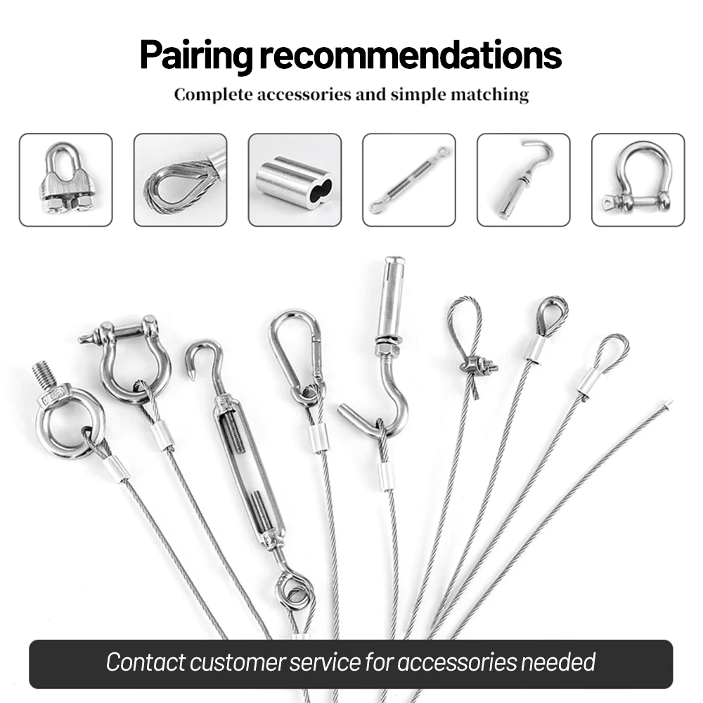 50/100M PVC Coated Stainless Steel Cable Railing Wire Rope Kit Thimble Flexible for PIcture Hanging Garden Fence Diammer 1-3MM