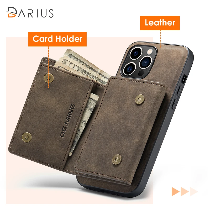 Magnetic Detachable Card Holder Phone Case For IPhone 11 12 13 14 15Pro Max Plus 13Mini XS XR 8 7 Leather Wallet Bank Card Cover