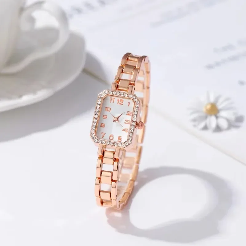 Rhinestone Women's Watch Thin Strap Alloy Digital Fashion Noble Quartz Watch Rectangle Female Clock Relogio Mujer No Bracelet