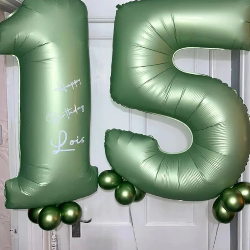 40inch Big Foil Birthday Balloons Olive Green Number Balloon 0-9 Birthday Wedding Wild One Party Decorations Shower Large Figure