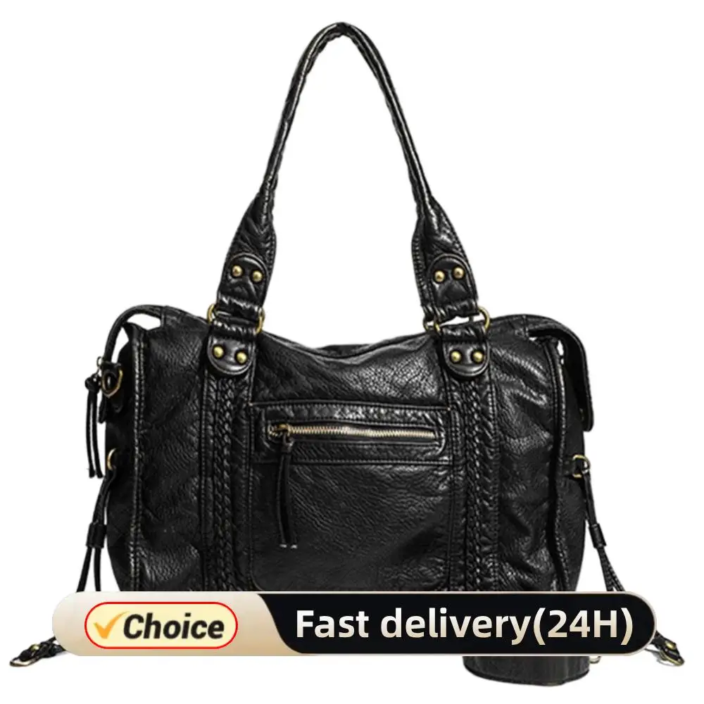 

Женская кожаная сумка через плечо в стиле ретро с карманами, сумка через плечо, сумка-шоппер с верхней ручкой для работы, путешествий