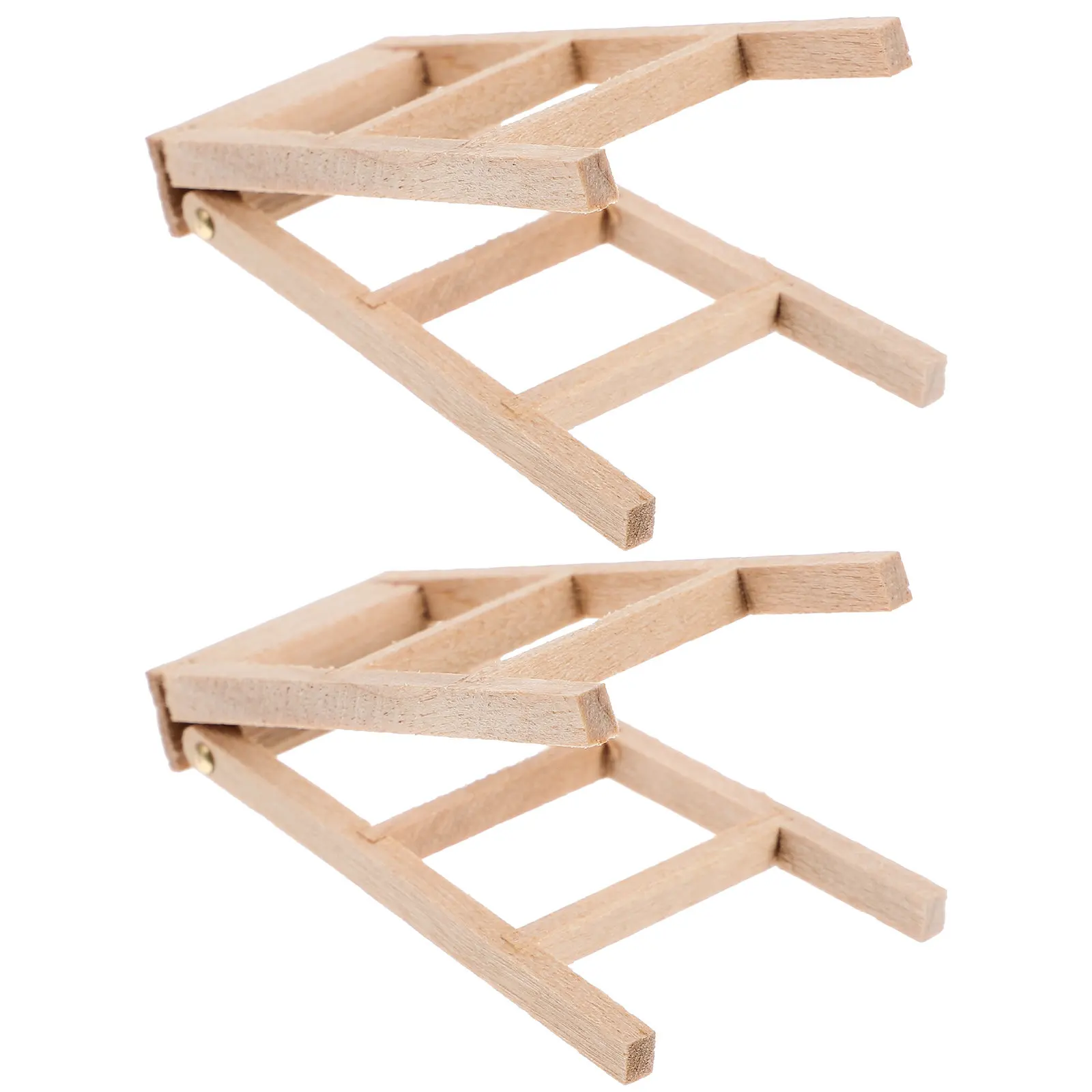

2Pcs Realistic Mini Folding Ladder for Tiny Home Interiors Versatile Indoor Outdoor Miniature Decoration Wooden Step Ladder 1:12