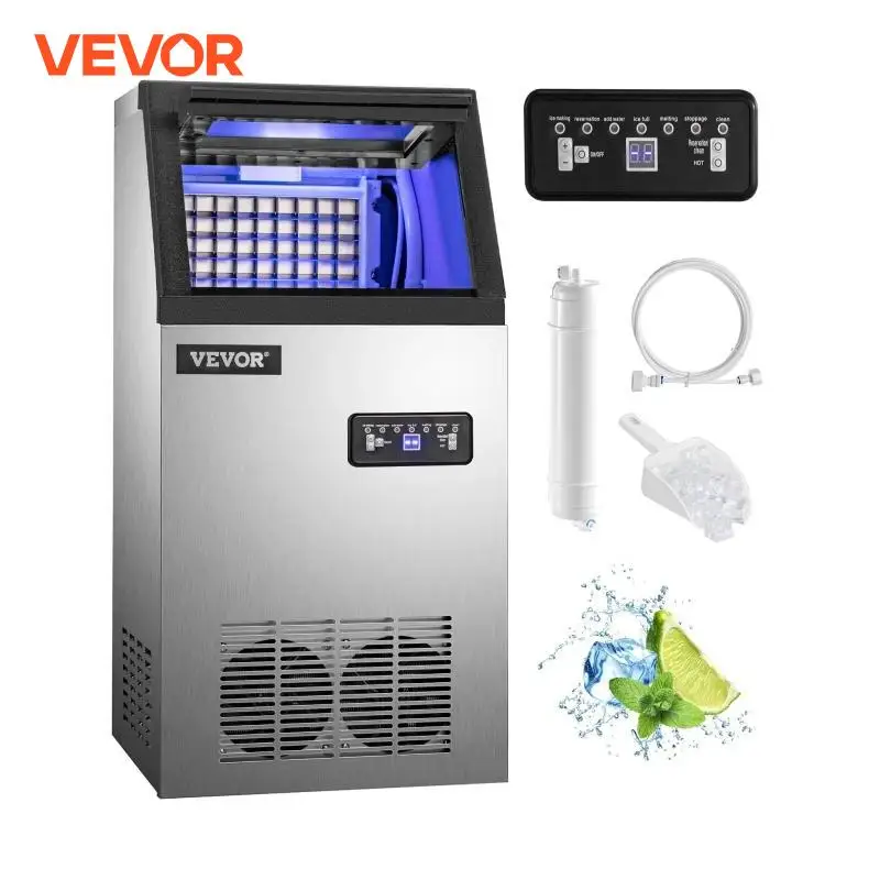 VEVOR 40KG 50KG 60KG 68KG/24H Commercial Ice Maker Ice Cube Machine High Ice Yield & Storage Home Appliance for Bar Cafeteria