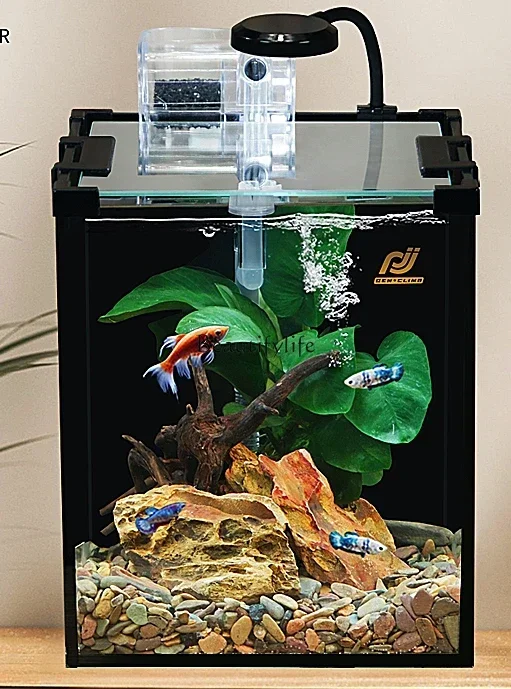 

LD33Change Water Super White Fish Tank Living Room Small Home Office Ecological Mini Aquarium