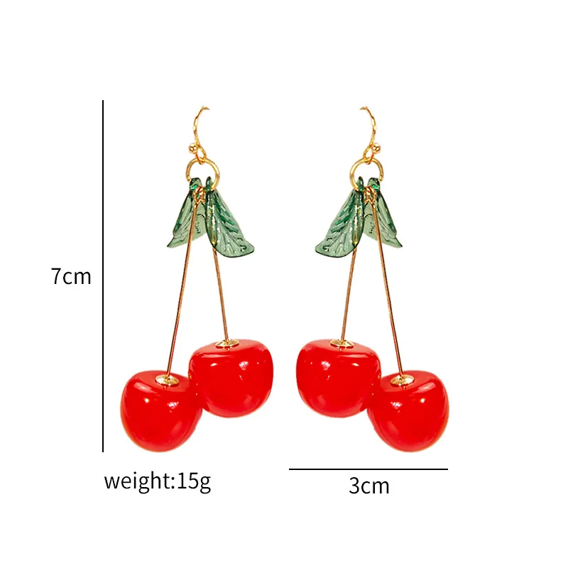 ثلاثية الأبعاد الكرز استرخى أقراط حية الفاكهة الحلو مجوهرات مطلية بالذهب-3*7 سنتيمتر-الكرز شرابة استرخى إسقاط أقراط للصيف النساء هدية #5