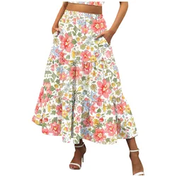 Oversized Floral Print Vintage Prairie Chic Style Large Hem High Elastic Waist Half Skirt For Female Casual And Versatile Dress