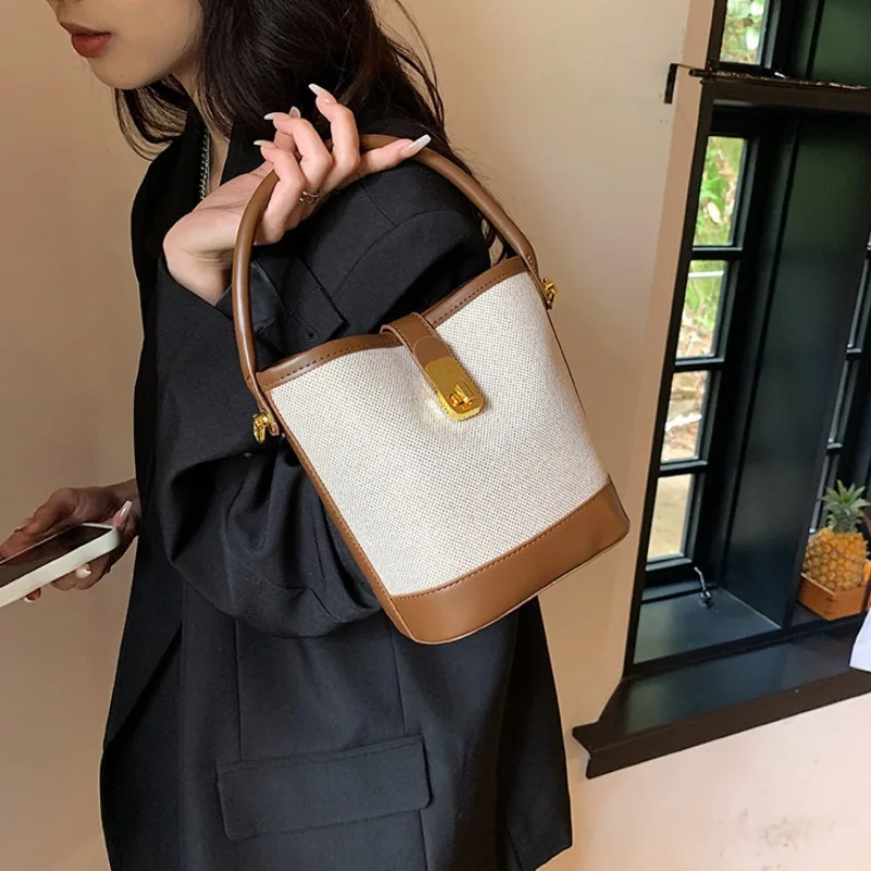 2024 PU Stylish Women Handbag Elegant Commuter Messenger Shoulder Bag Lady high-capacity Office Patchwork Bucket Crossbody Bag