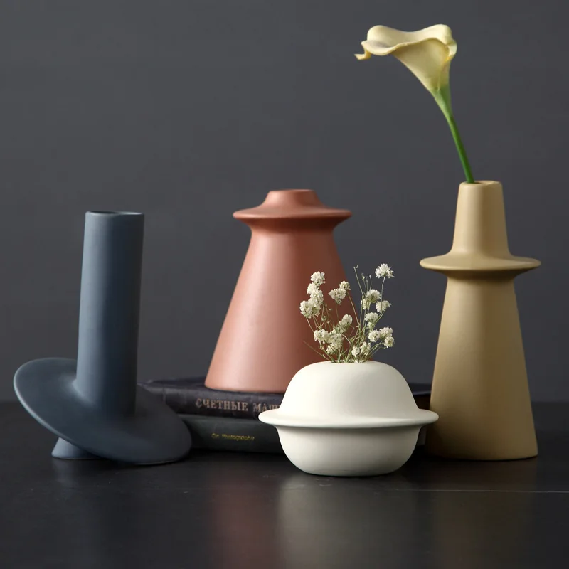 Nordic Geometric Irregular Morandi Vase Ceramic Decoration Creative Frosted Living Room Dried Flower Vase Simple Decoration