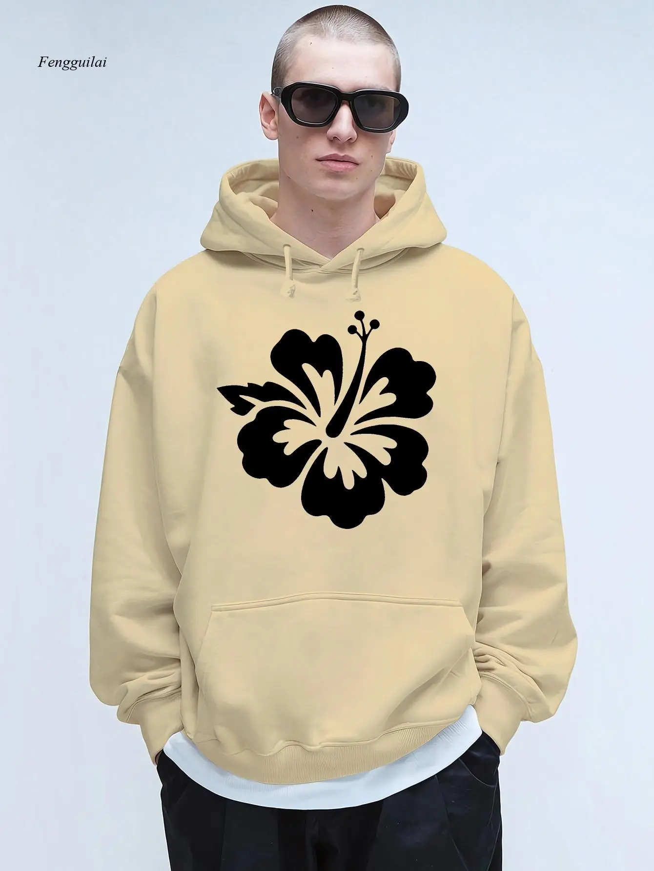 

Толстовка с изображением гибискуса — мягкая и удобная зимняя толстовка с черно-белым цветочным принтом, повседневный уличный стиль с длинными рукавами